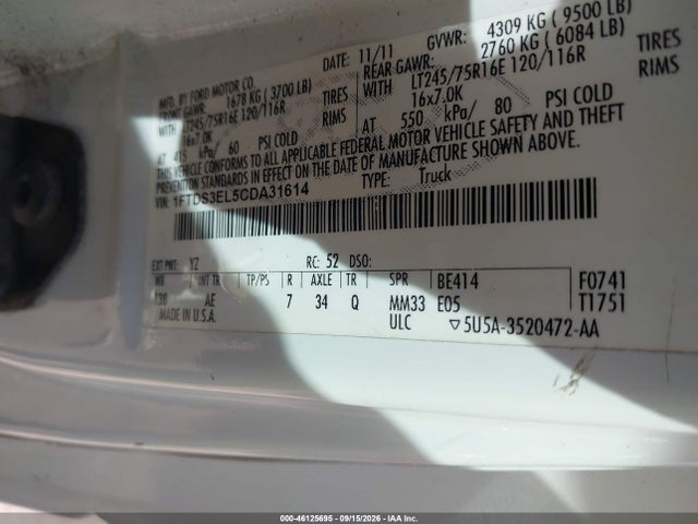 Aukcja sprzedaży 2012 Ford E-350 Super Duty Commercial, vin: 1FTDS3EL5CDA31614, numer aukcji: 46125695
