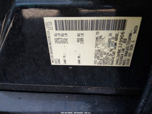 2011 Nissan Altima 2.5 S მანქანა იყიდება აუქციონზე, vin: 1N4AL2AP8BC129906, აუქციონის ნომერი: 46125698