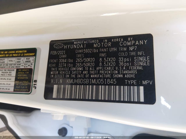 46125705 :رقم المزاد ، KMUHBDSB1MU051845 vin ، 2021 Genesis Gv80 2.5t Awd مزاد بيع