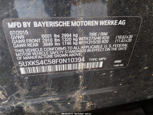 Продаж на аукціоні авто 2015 Bmw X5 Xdrive35d, vin: 5UXKS4C58F0N10394, номер лоту: 46125712