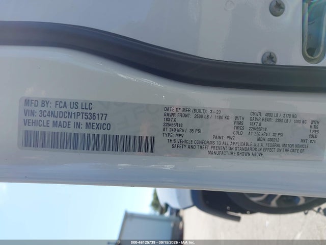 46125739 :رقم المزاد ، 3C4NJDCN1PT536177 vin ، 2023 Jeep Compass Limited 4x4 مزاد بيع