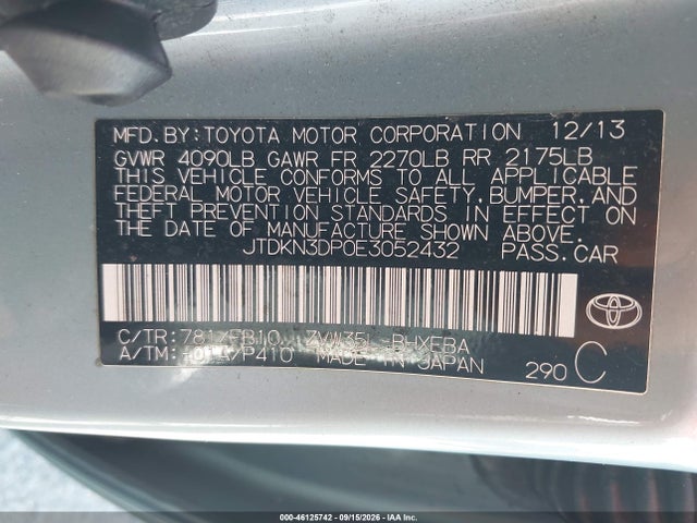 Aukcja sprzedaży 2014 Toyota Prius Plug-in, vin: JTDKN3DP0E3052432, numer aukcji: 46125742