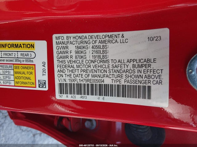 Honda Civic Ex-l 2024 19XFL1H79RE005694 Image 9