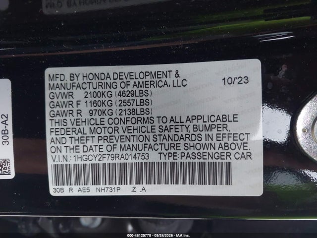 Aukcja sprzedaży 2024 Honda Accord Hybrid Sport-l, vin: 1HGCY2F79RA014753, numer aukcji: 46125778
