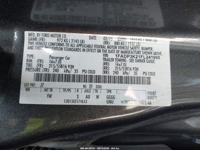 Продажа на аукционе авто 2015 Ford Focus Se, vin: 1FADP3K21FL241995, номер лота: 46125781