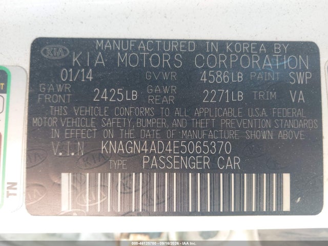 Продаж на аукціоні авто 2014 Kia Optima Hybrid Ex, vin: KNAGN4AD4E5065370, номер лоту: 46125780