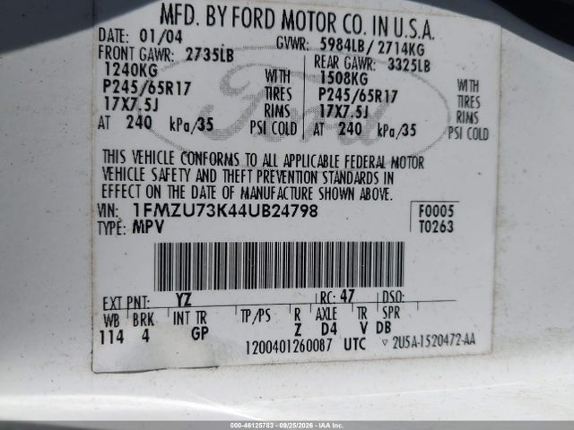 Продаж на аукціоні авто 2004 Ford Explorer Nbx/xlt, vin: 1FMZU73K44UB24798, номер лоту: 46125783