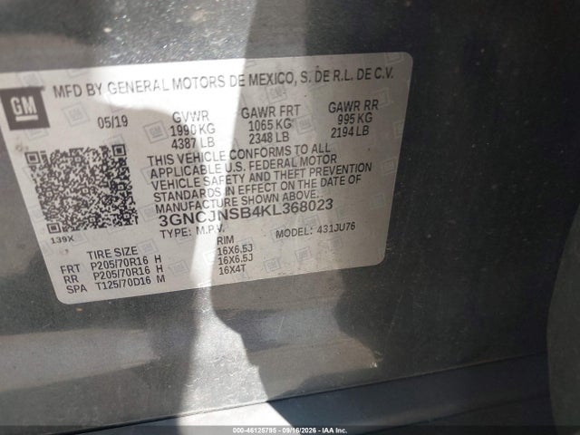 46125795 :رقم المزاد ، 3GNCJNSB4KL368023 vin ، 2019 Chevrolet Trax Ls مزاد بيع
