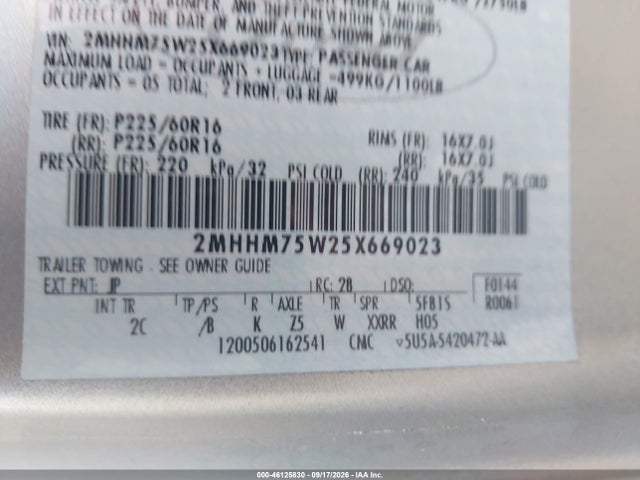 Aukcja sprzedaży 2005 Mercury Grand Marquis Ls/lse, vin: 2MHHM75W25X669023, numer aukcji: 46125830
