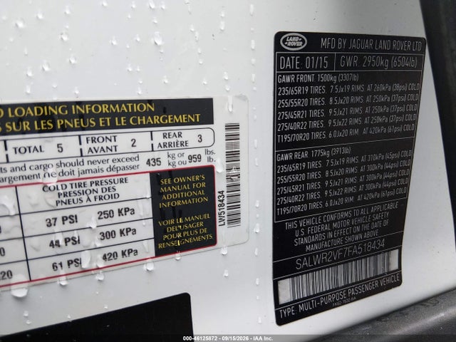 Продаж на аукціоні авто 2015 Land Rover Range Rover Sport 3.0l V6 Supercharged Hse, vin: SALWR2VF7FA518434, номер лоту: 46125872