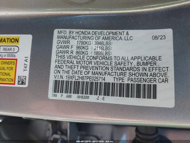 Продаж на аукціоні авто 2023 Honda Civic Sport, vin: 19XFL2H87PE025714, номер лоту: 46125876