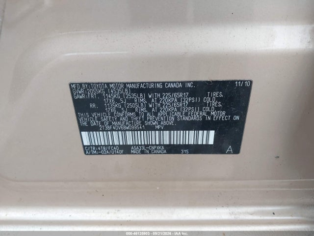 2011 Toyota Rav4 მანქანა იყიდება აუქციონზე, vin: 2T3BF4DV6BW099541, აუქციონის ნომერი: 46125903