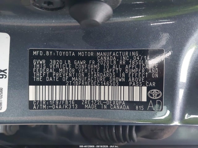 Продаж на аукціоні авто 2014 Toyota Corolla Le Eco, vin: 2T1BPRHE0EC146503, номер лоту: 46125909