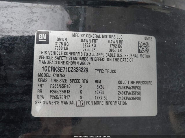 2012 Chevrolet Silverado 1500 Lt მანქანა იყიდება აუქციონზე, vin: 1GCRKSE71CZ326229, აუქციონის ნომერი: 46125913