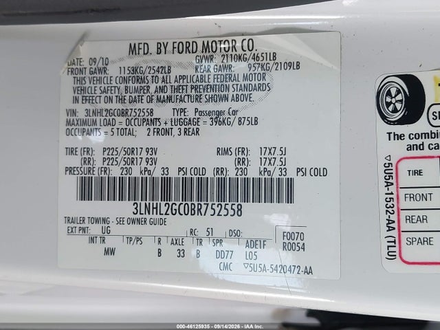 Продаж на аукціоні авто 2011 Lincoln Mkz, vin: 3LNHL2GC0BR752558, номер лоту: 46125935