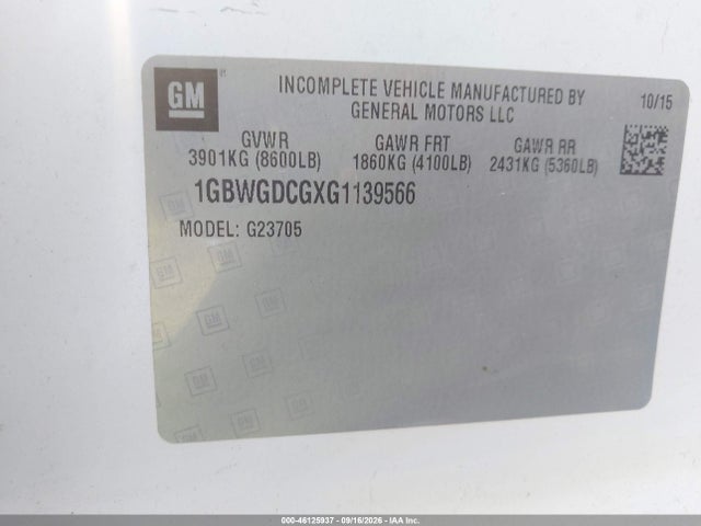 Продаж на аукціоні авто 2016 Chevrolet Express 2500 Work Van, vin: 1GBWGDCGXG1139566, номер лоту: 46125937