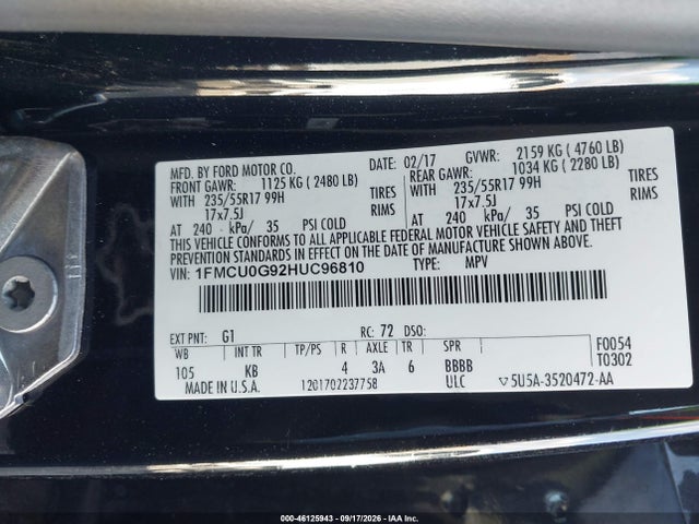 Ford ESCAPE SE 2017 1FMCU0G92HUC96810 Image 9