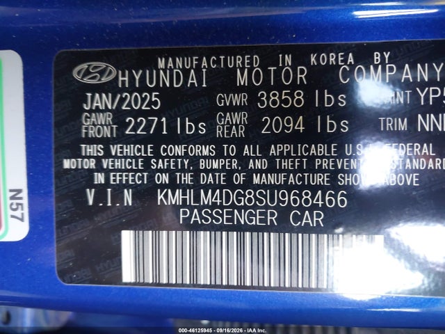 Продаж на аукціоні авто 2025 Hyundai Elantra Sel Sport, vin: KMHLM4DG8SU968466, номер лоту: 46125945