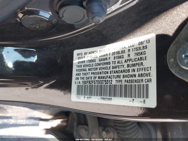 Aukcja sprzedaży 2013 Honda Civic Lx, vin: 19XFB2F57DE075312, numer aukcji: 46125962