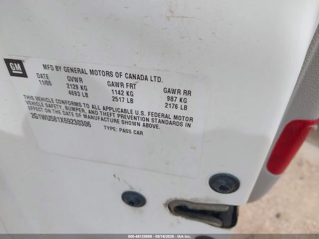 46125969 :رقم المزاد ، 2G1WU581X69230306 vin ، 2006 Chevrolet Impala Ltz مزاد بيع