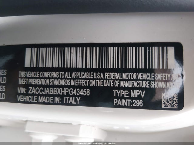 Продажа на аукционе авто 2017 Jeep Renegade Latitude Fwd, vin: ZACCJABBXHPG43458, номер лота: 46125982