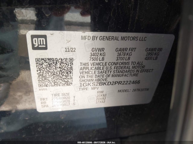 1GKS2BKD2PR222466 GMC Yukon 4wd Slt