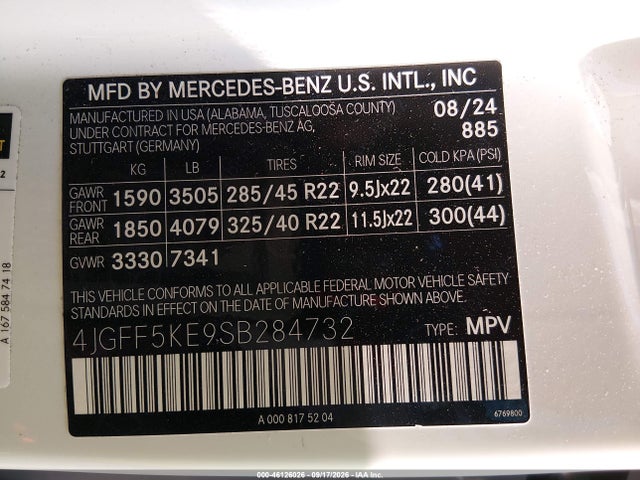 Aukcja sprzedaży 2025 Mercedes-benz Gls 450 4matic, vin: 4JGFF5KE9SB284732, numer aukcji: 46126026