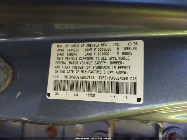 Продажа на аукционе авто 2007 Honda Accord 2.4 Se, vin: 1HGCM56397A047128, номер лота: 46126054