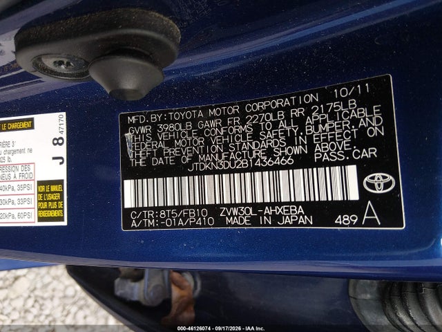 Aukcja sprzedaży 2011 Toyota Prius Two, vin: JTDKN3DU2B1436466, numer aukcji: 46126074