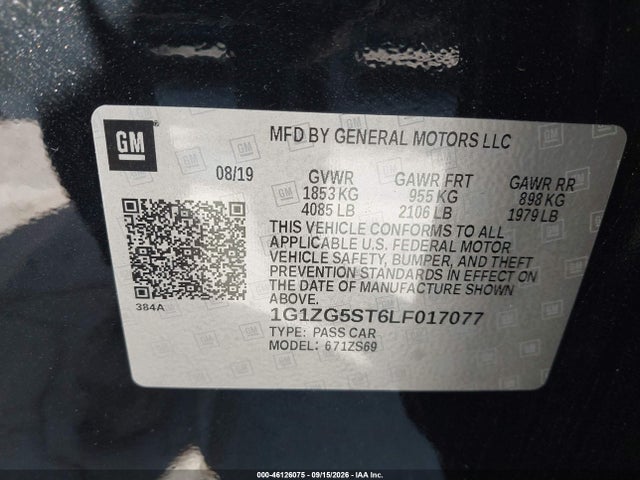 1G1ZG5ST6LF017077 Chevrolet Malibu Fwd Rs