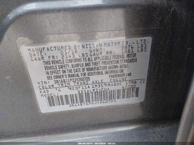 Aukcja sprzedaży 2018 Nissan Sentra Sr, vin: 3N1AB7AP2JY260705, numer aukcji: 46126079