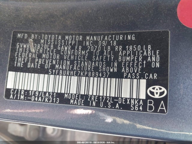 Toyota Corolla Xle 2019 5YFBURHE7KP889437 Image 9