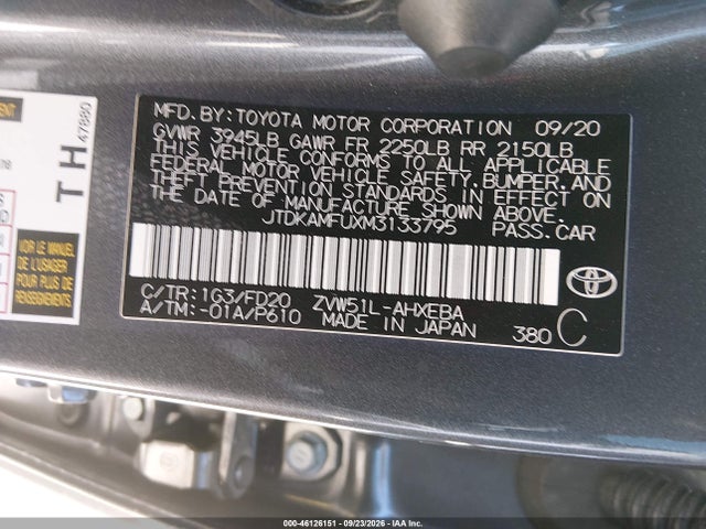JTDKAMFUXM3133795 Toyota Prius Le