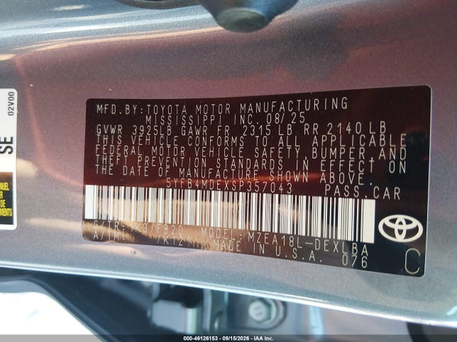 Aukcja sprzedaży 2025 Toyota Corolla Le, vin: 5YFB4MDEXSP357043, numer aukcji: 46126153