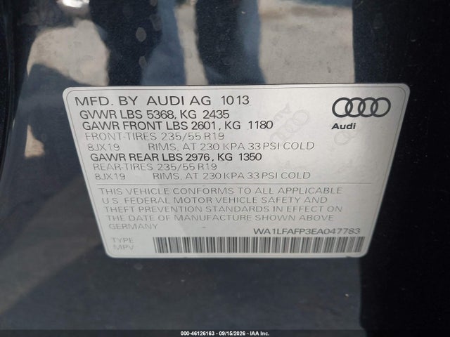 WA1LFAFP3EA047783 Audi Q5 2.0t Premium