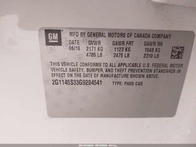 Продаж на аукціоні авто 2016 Chevrolet Impala 2lz, vin: 2G1145S33G9204541, номер лоту: 46126240