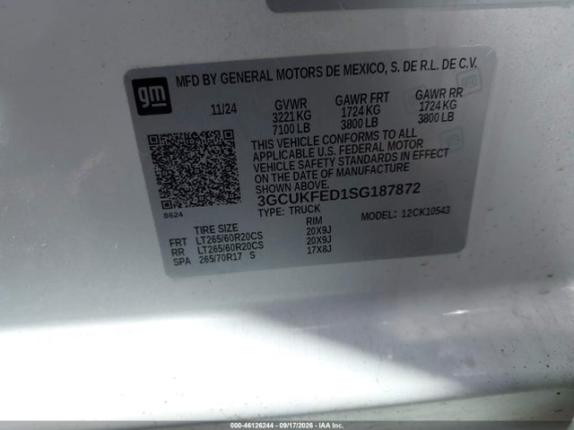 46126244 :رقم المزاد ، 3GCUKFED1SG187872 vin ، 2025 Chevrolet Silverado 1500 4wd  Short Bed Lt Trail Boss مزاد بيع