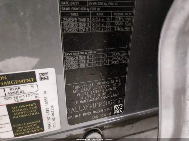 Aukcja sprzedaży 2021 Land Rover Defender 110 X, vin: SALEXERU1M2062126, numer aukcji: 46126258