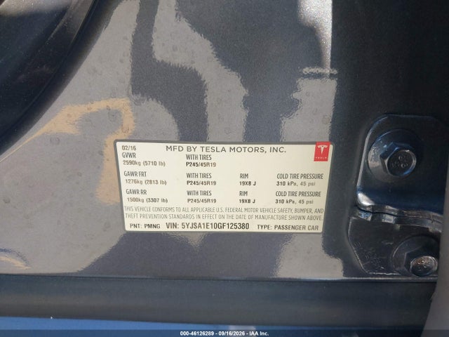 Aukcja sprzedaży 2016 Tesla Model S 60/70/75/85, vin: 5YJSA1E10GF125380, numer aukcji: 46126289