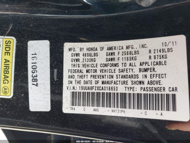 Aukcja sprzedaży 2012 Acura Tl 3.5, vin: 19UUA8F2XCA016650, numer aukcji: 46126291