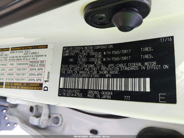 Toyota 4RUNNER SR5 2016 JTEZU5JR8G5147360 Image 9