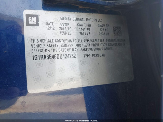 Auction sale of the 2013 Chevrolet Volt, vin: 1G1RA6E46DU124252, lot number: 46126332