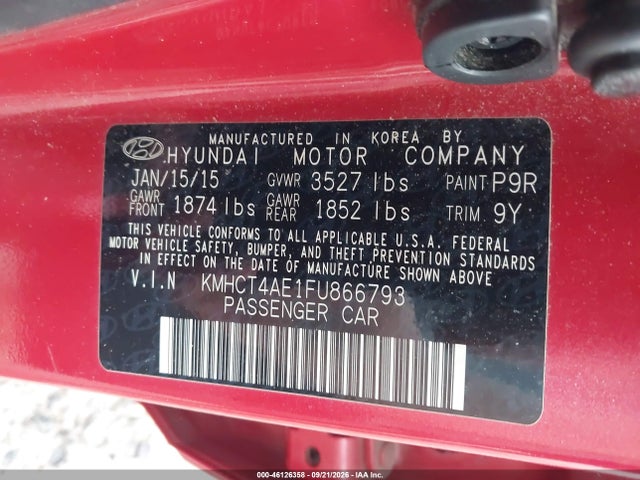 2015 Hyundai Accent Gls მანქანა იყიდება აუქციონზე, vin: KMHCT4AE1FU866793, აუქციონის ნომერი: 46126358