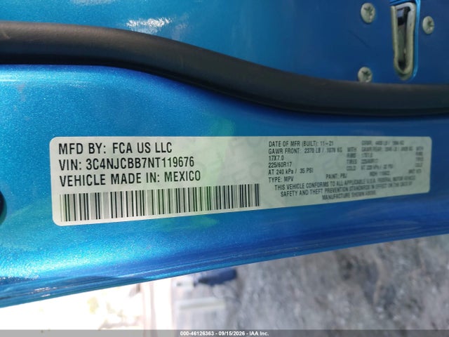 46126363 :رقم المزاد ، 3C4NJCBB7NT119676 vin ، 2022 Jeep Compass Latitude Fwd مزاد بيع