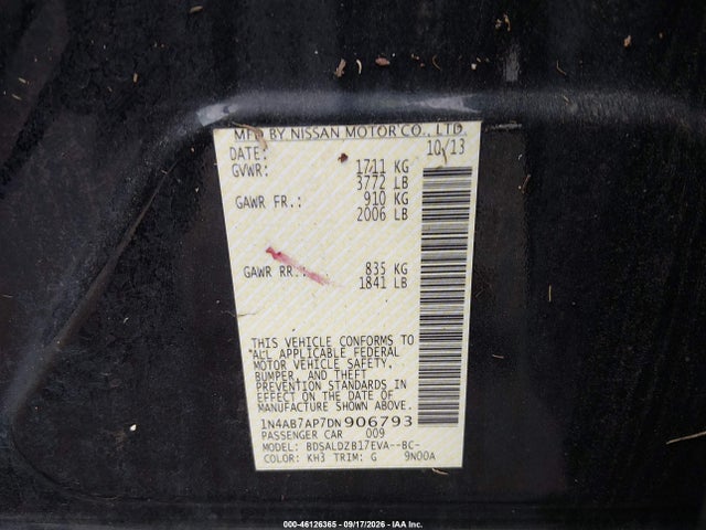 2013 Nissan Sentra Sv მანქანა იყიდება აუქციონზე, vin: 1N4AB7AP7DN906793, აუქციონის ნომერი: 46126365