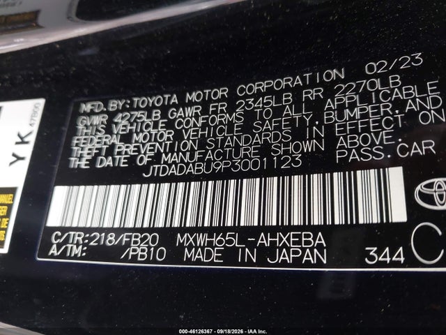 Продажа на аукционе авто 2023 Toyota Prius Le Awd-e, vin: JTDADABU9P3001123, номер лота: 46126367