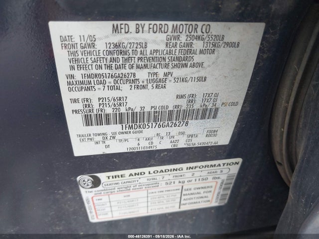 Aukcja sprzedaży 2006 Ford Freestyle Sel, vin: 1FMDK05176GA26278, numer aukcji: 46126391