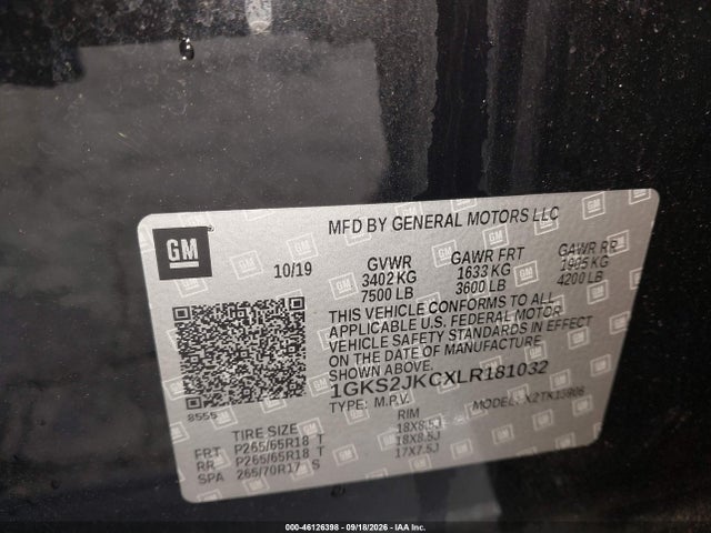 2020 Gmc Yukon Xl 4wd Slt Standard Edition მანქანა იყიდება აუქციონზე, vin: 1GKS2JKCXLR181032, აუქციონის ნომერი: 46126398
