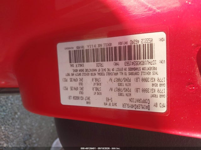 46126401 :رقم المزاد ، 1D7HU18D03S341563 vin ، 2003 Dodge Ram 1500 Slt/laramie/st مزاد بيع