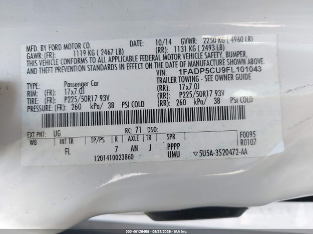 Ford C-max Energi Sel 2015 1FADP5CU9FL101043 Image 9